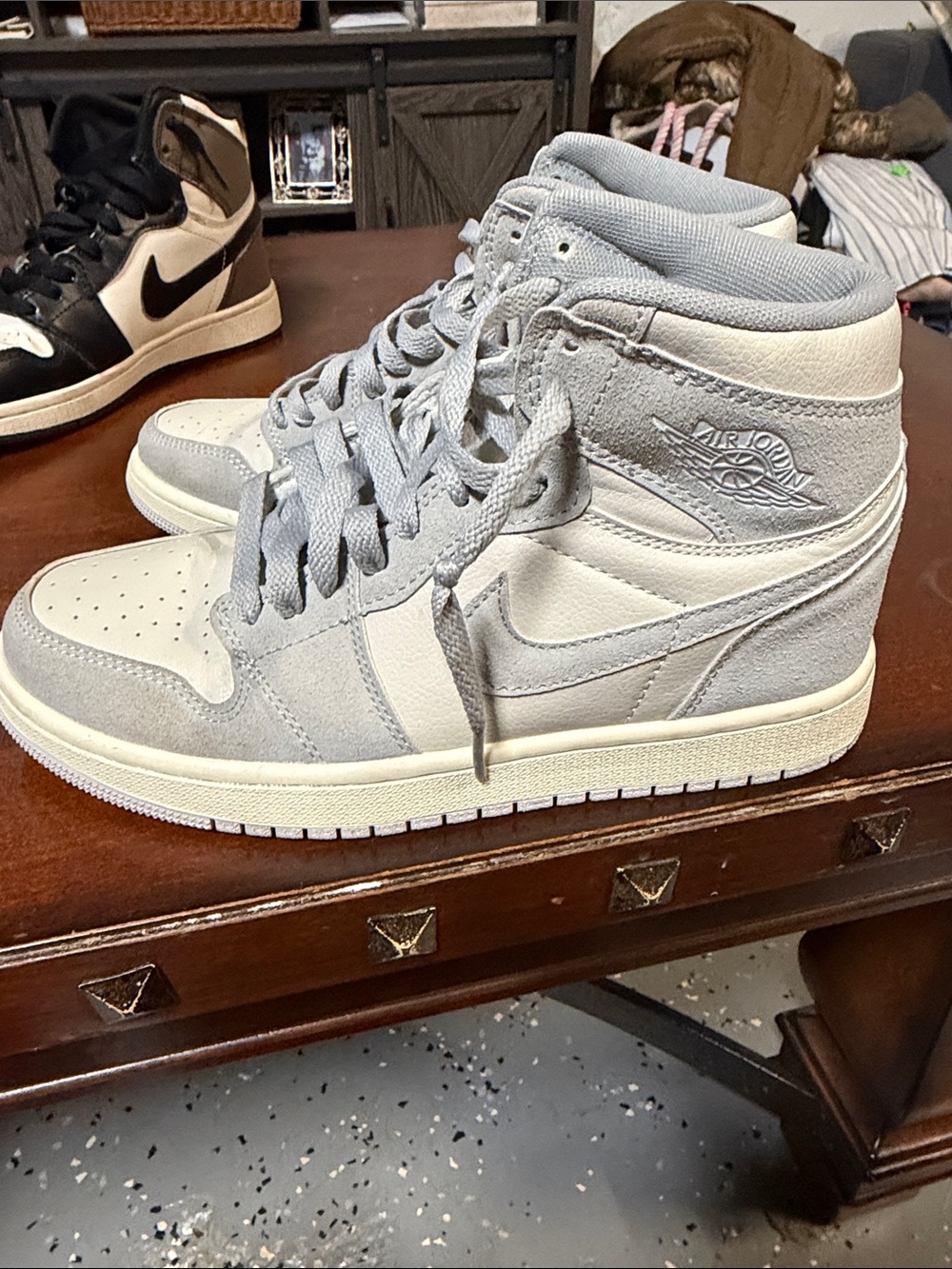 Nike Air Jordan 1 Mid in Light Gray and Cream